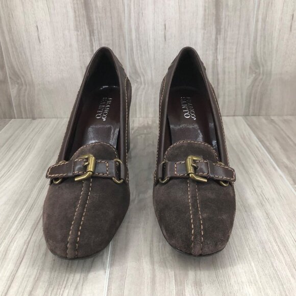 Franco Sarto Heeled Loafers Womens 8.5M Brown Suede Slip On Shoes - Picture 5 of 11